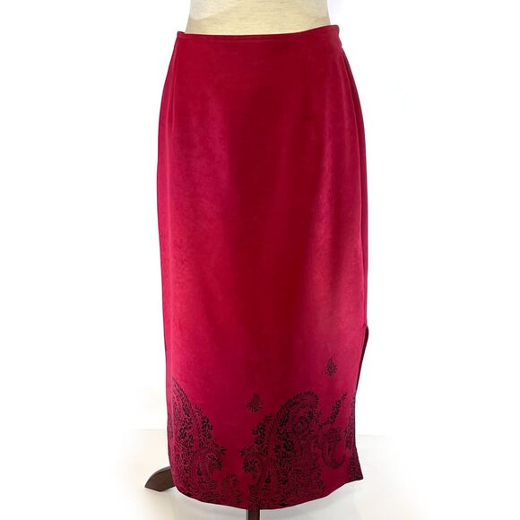 Bold Georgio Fiorlini Plus Midi Skirt 16W Red Black Paisley - Picture 3 of 9